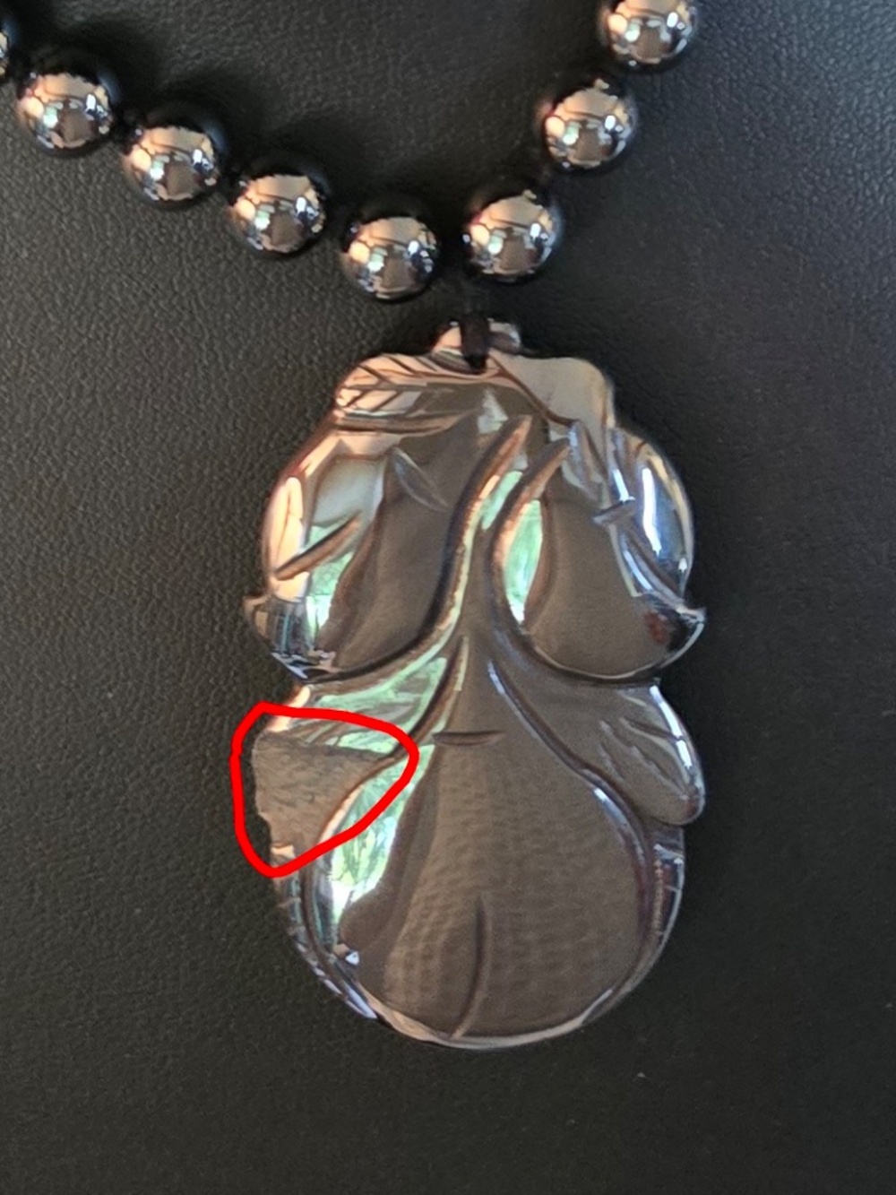 Vintage Carved Hematite Peach Pendant and Bead Necklace - Picture 5 of 5